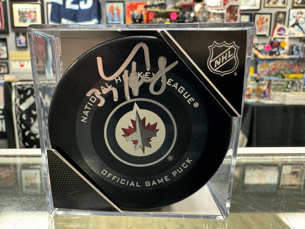 Connor Hellebuyck signed Winnipeg Jets Hockey Puck